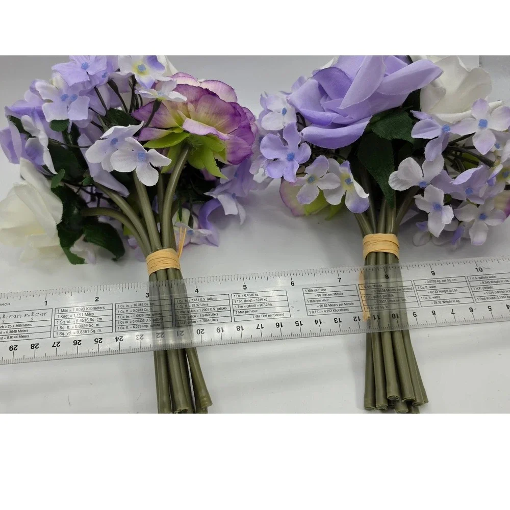 6pc Silk Floral Bouquets Peach Lavender Magenta Rose Peony Wedding Bridesmaid